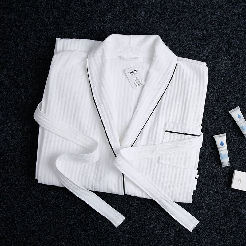 Herringbone Shawl Collar Hotel Bathrobe Elegant Black Piping Premium Hotel Linen Supplier Wholesale