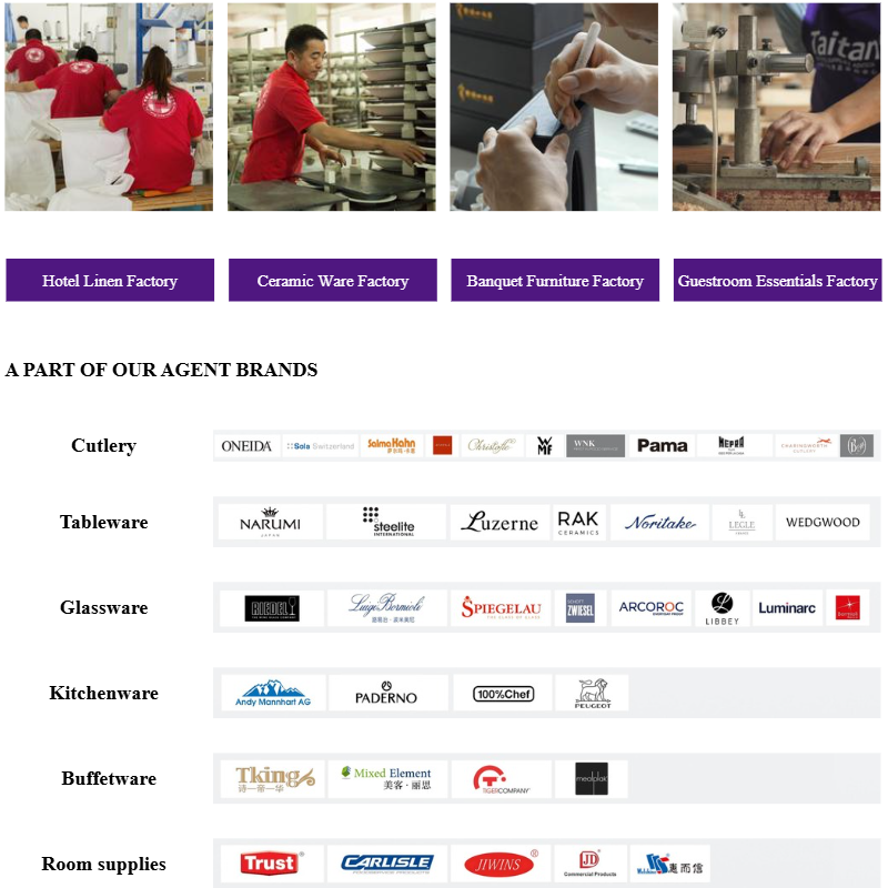 Taitang specialized manufacturing factories for hotel linens, ceramics, furniture, and room essentials alongside authorized global hospitality agent brands.png