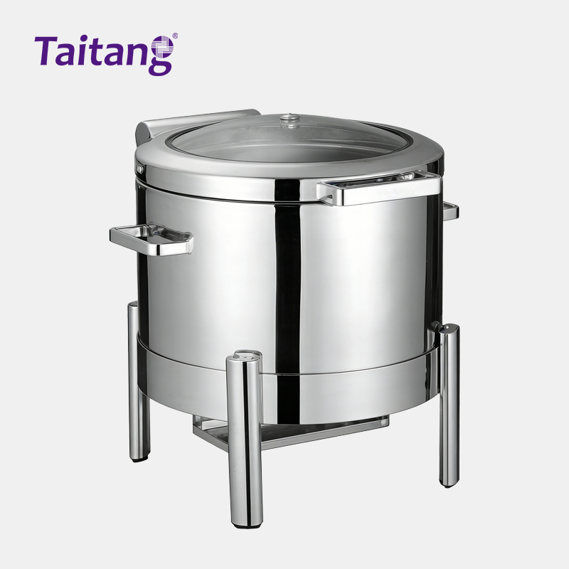 304 Stainless Steel Chafing Dish High-Leg Commercial Food Warmers with Glass Lid for Catering