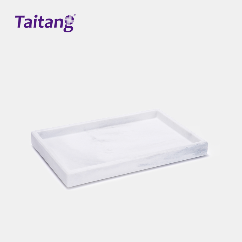 Marble Resin Hotel Guestroom Amenity Box & Tray Set White Sandstone Textured Hospitality Tray Collection