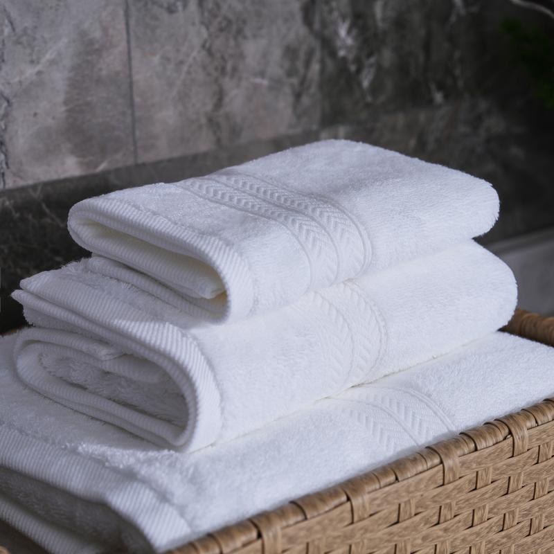 Cotton Hotel Bath Towel Sets 16S Heavyweight Thick Hotel Towels with Double Chevron Satin Border