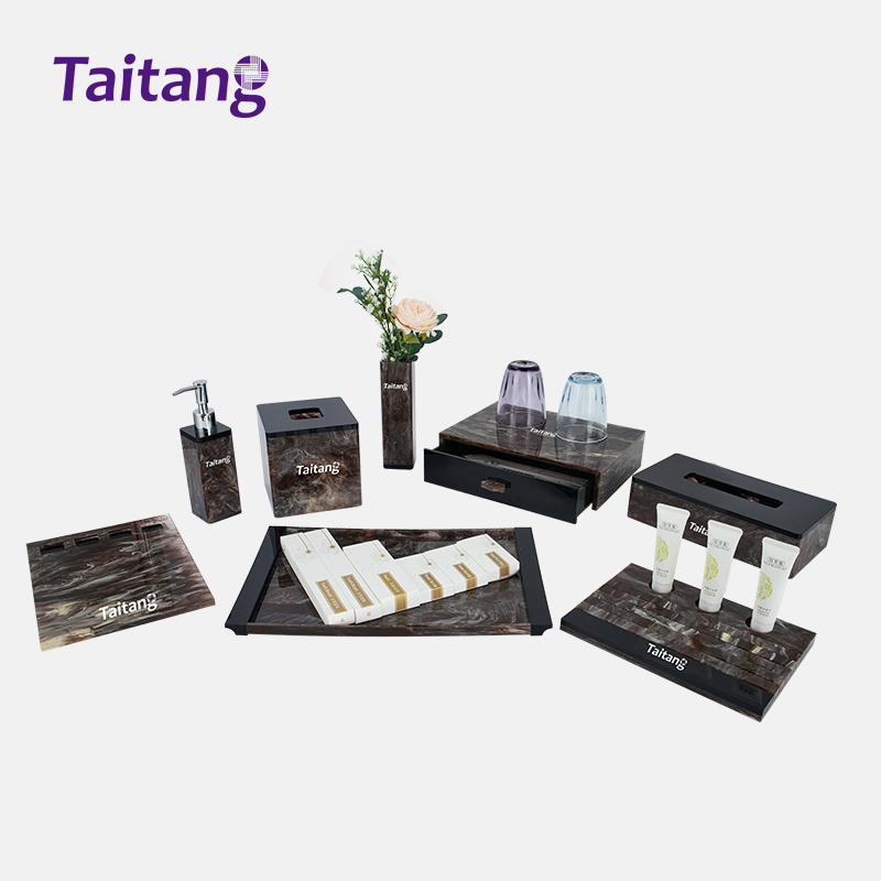Dark Marble Pattern Hotel Amenity Set Luxury Resin Bathroom & Guestroom Accessories Collection