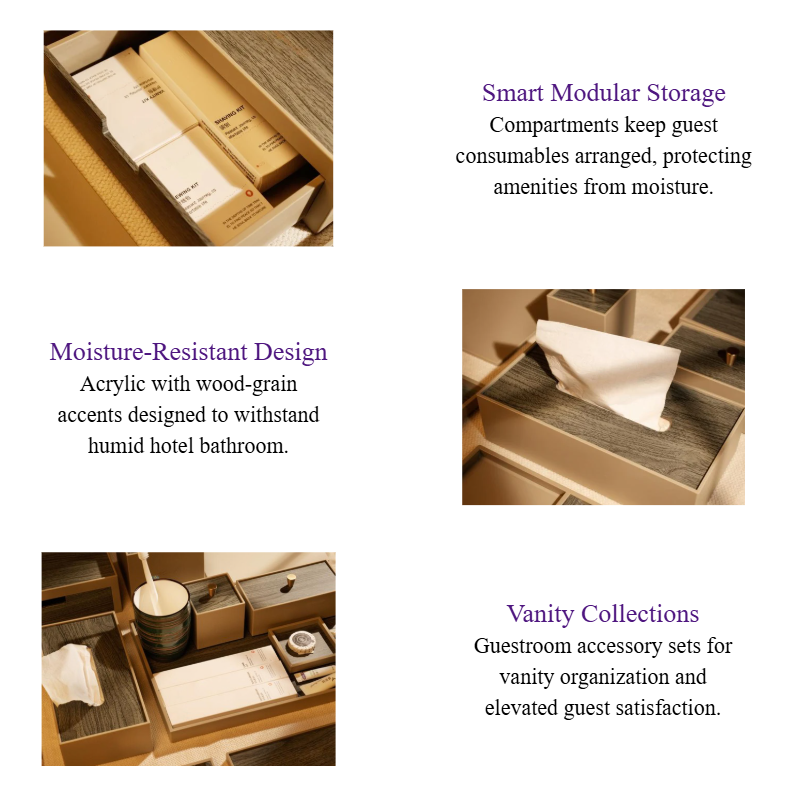 Luxury Hotel Bathroom Accessory Sets & Guest Room Amenity Trays Custom Acrylic & Wood Grain Finish.png