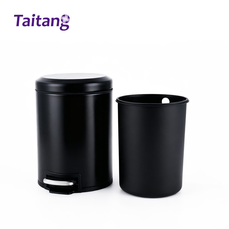 5L Matte Black Round Pedal Hotel Trash Can with Removable Inner Liner Soft-Close Guest Room Wastebasket
