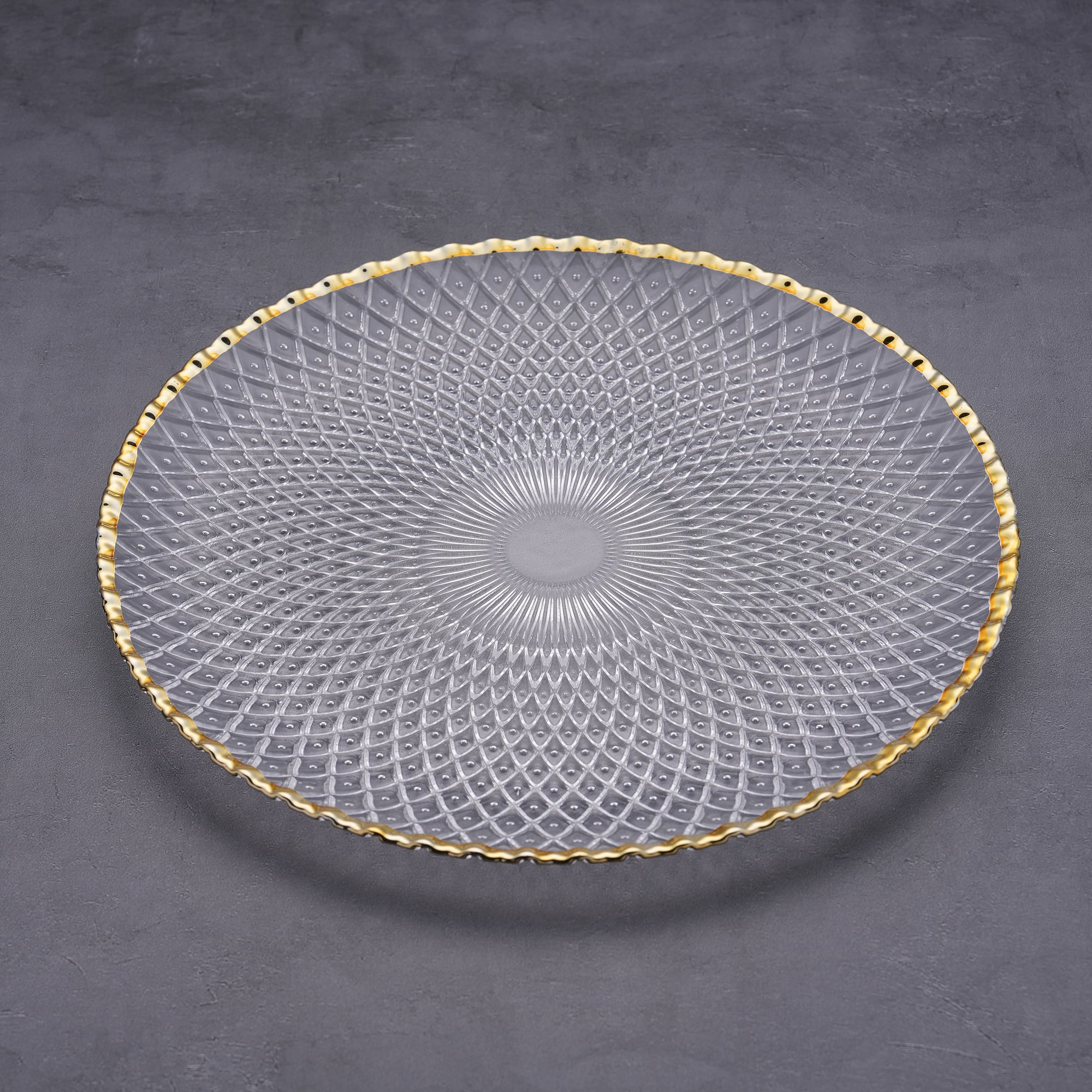 Luxury Glass Dinner Plates in Bulk Elegant Gold Rim & Beaded Wedding Charger Plates for Hotels & Catering