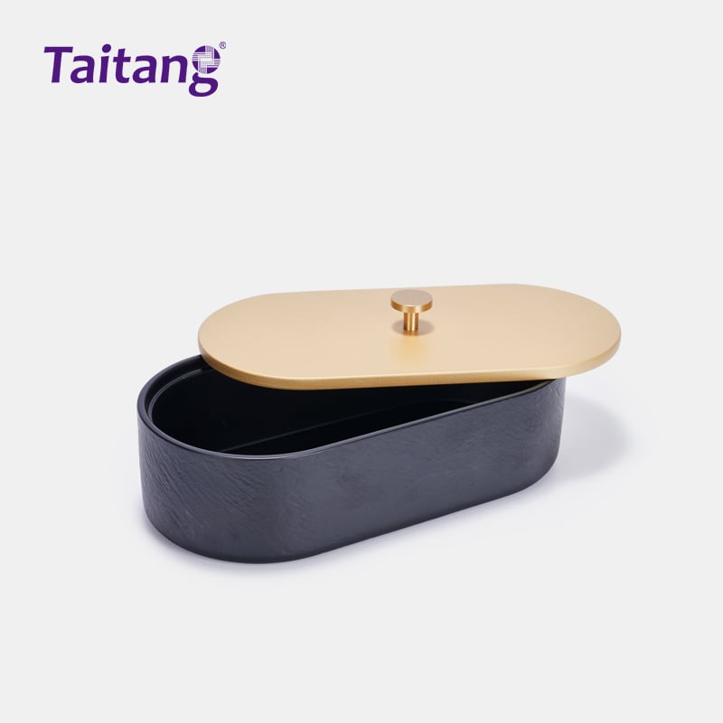 Luxury Resin Hotel Room Accessories Set Matte Black Stone & Gold Hospitality Tray Collection for Executive Suites