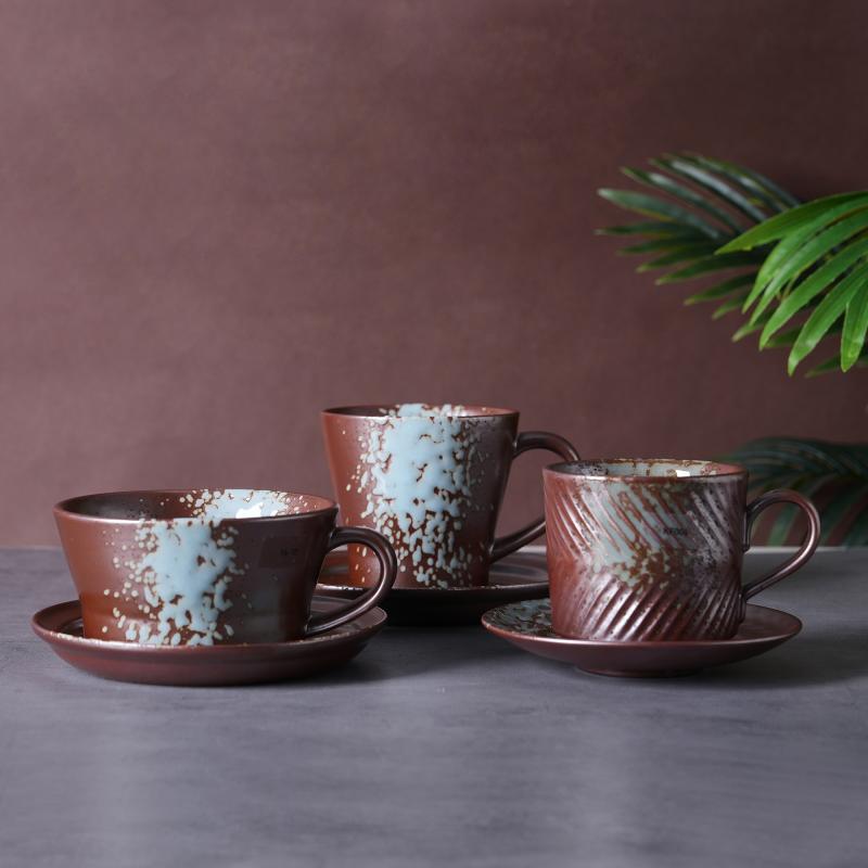 Pottery Spiraal Geglaseerde Keramiese Koffiekoppie- en Skottelstel, Geglaseerde Etenswarestel vir Luukse Hotels, Resorte en Kafés