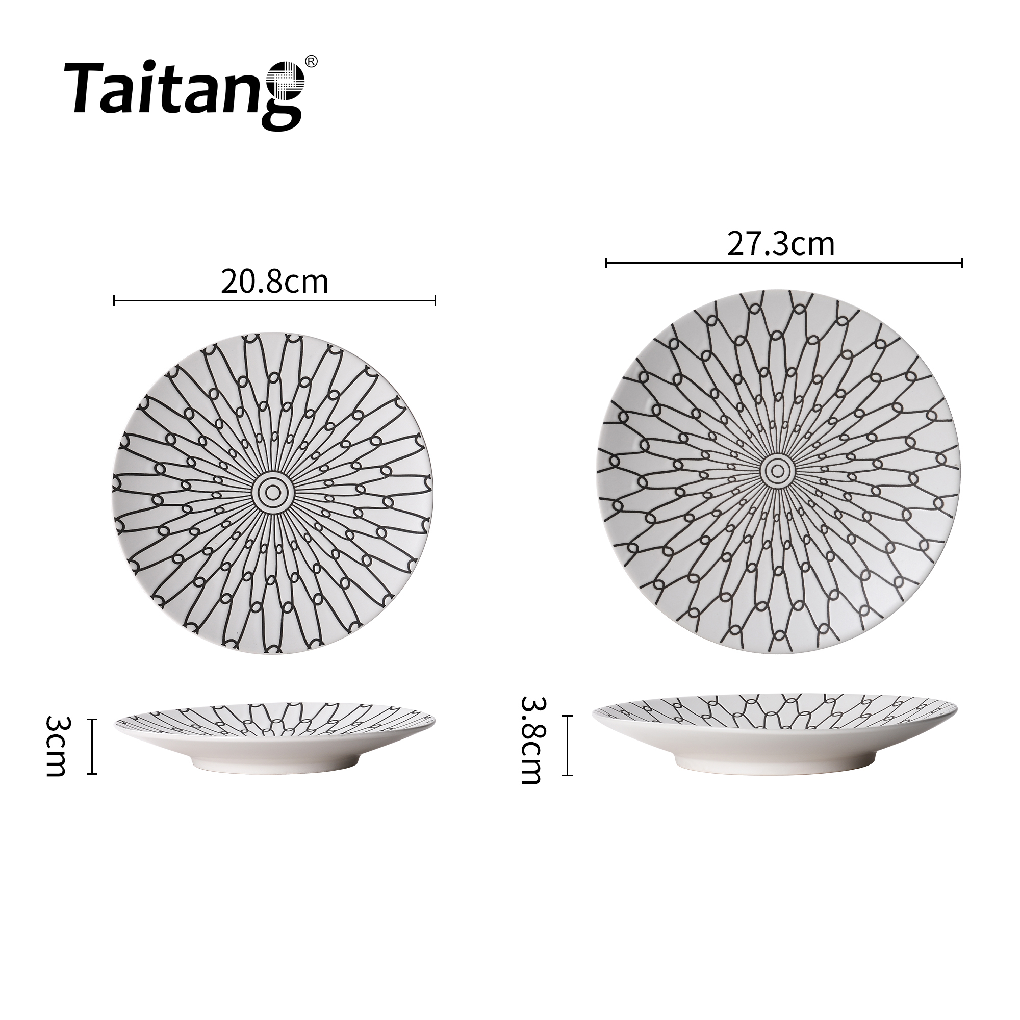 Geometric Pattern Porcelain Dinnerware Collections Commercial Footed Plate Set for Luxury Hotels & Restaurants