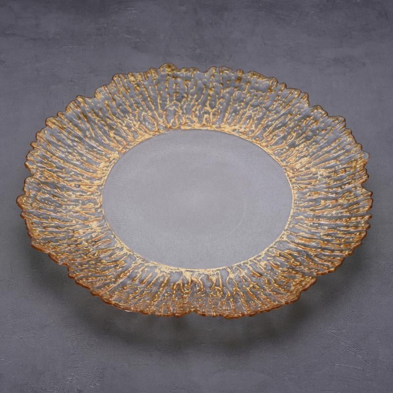 Lukse Glas-eteplate in groot hoeveelhede, elegante goudrand- en kraleversierde bruilof-laaiplekte vir hotelle en kateringsdienste