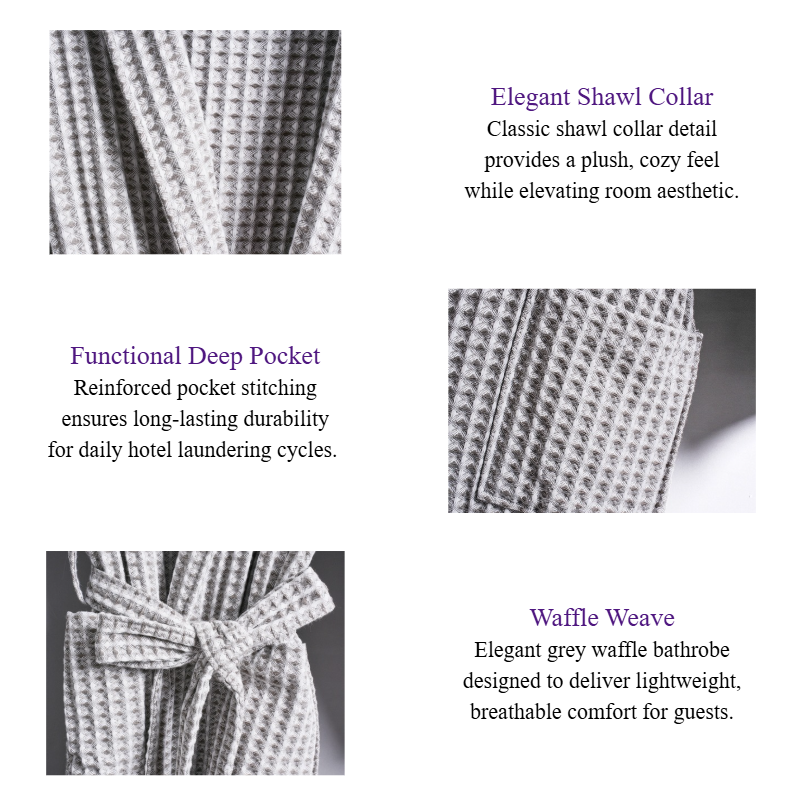 Luxury Grey Waffle Weave Hotel Bathrobe Shawl Collar Resort & Spa Robe for Hospitality Procurement.png