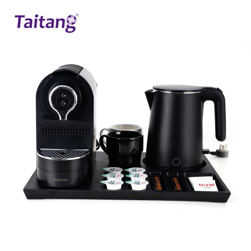 Executive Hotel Room Coffee & Tea Station Set Capsule Espresso Machine Stainless Steel Kettle Organizer Tray Set