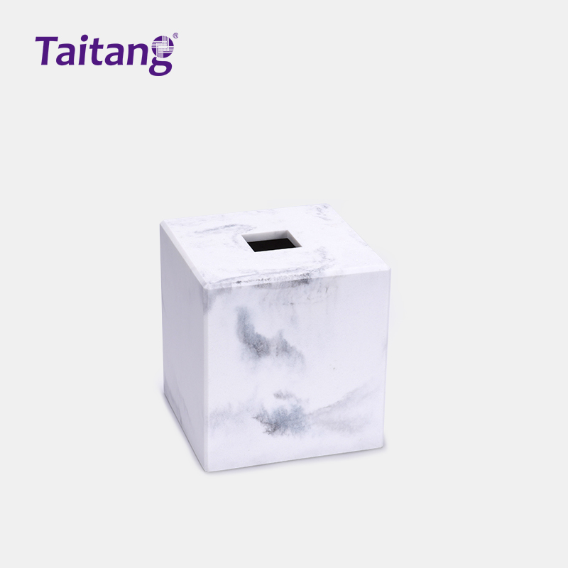 Marble Resin Hotel Guestroom Amenity Box & Tray Set White Sandstone Textured Hospitality Tray Collection