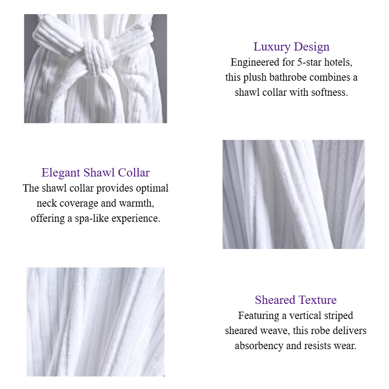 Luxury White Hotel Bathrobe Cotton Resort Spa Robes with Shawl Collar & Custom Logo Support.png