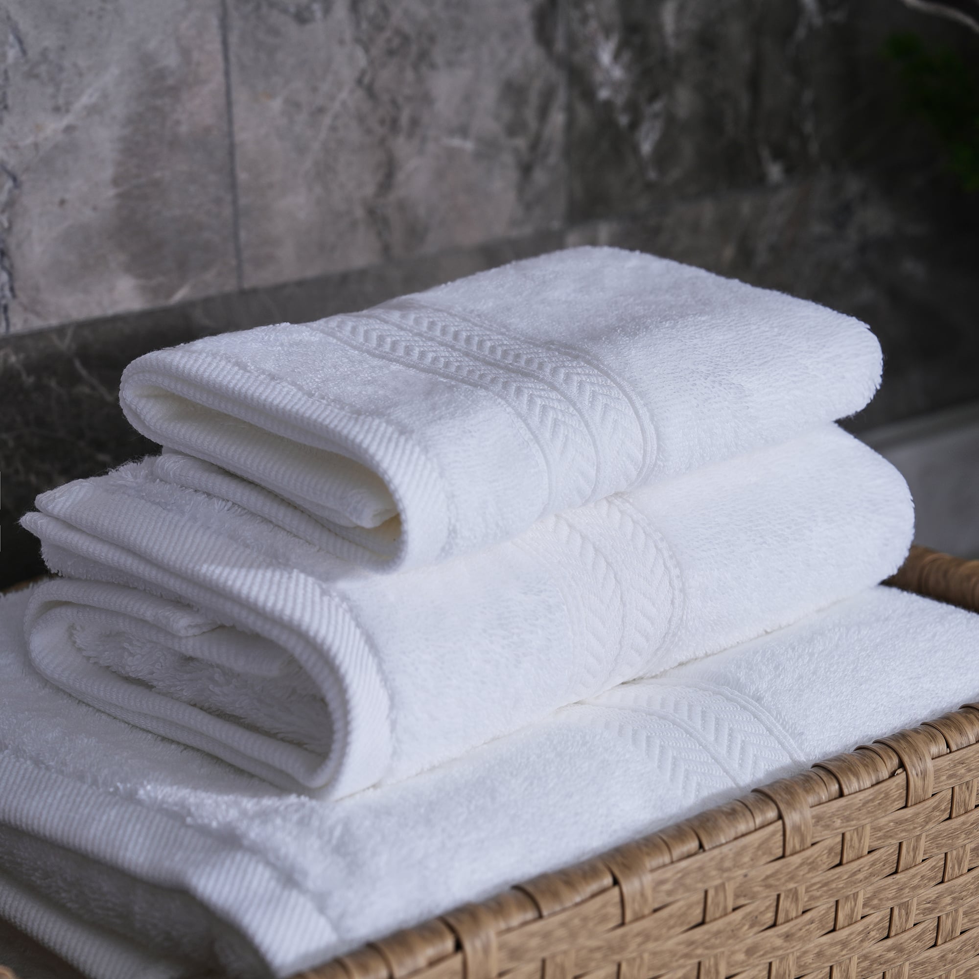 Bộ khăn tắm khách sạn bằng cotton, khăn tắm khách sạn dày nặng 16S với viền satin hai đường chéo