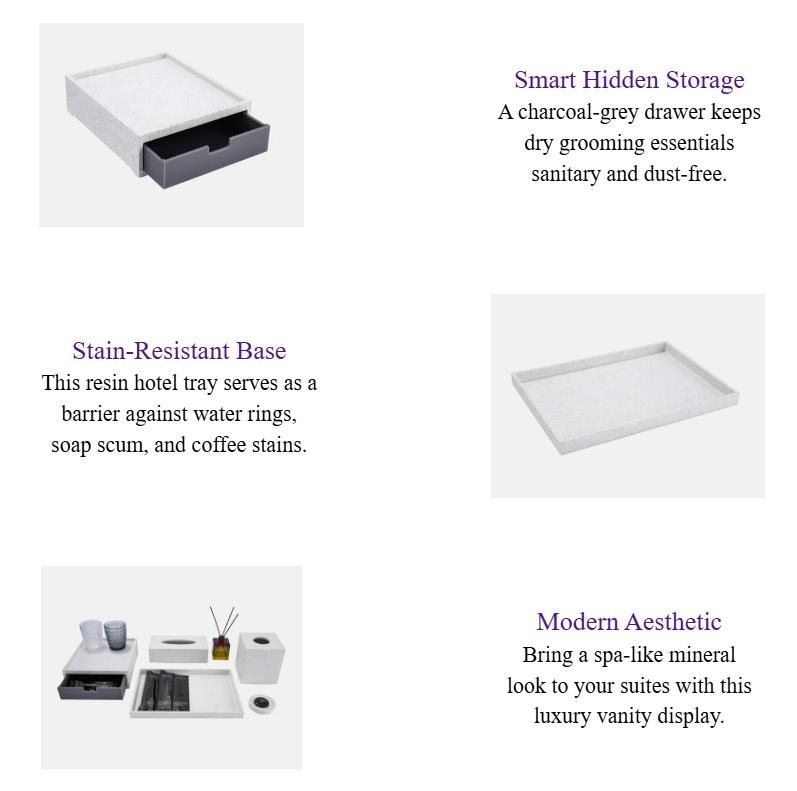 White Resin Bathroom & Guestroom Accessory Set Luxury Speckled Stone Amenity Tray for Hospitality.png
