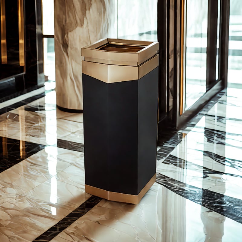 Modern Commercial Lobby Trash Can Deluxe Hotel Garbage Bin with Integrated Ashtray