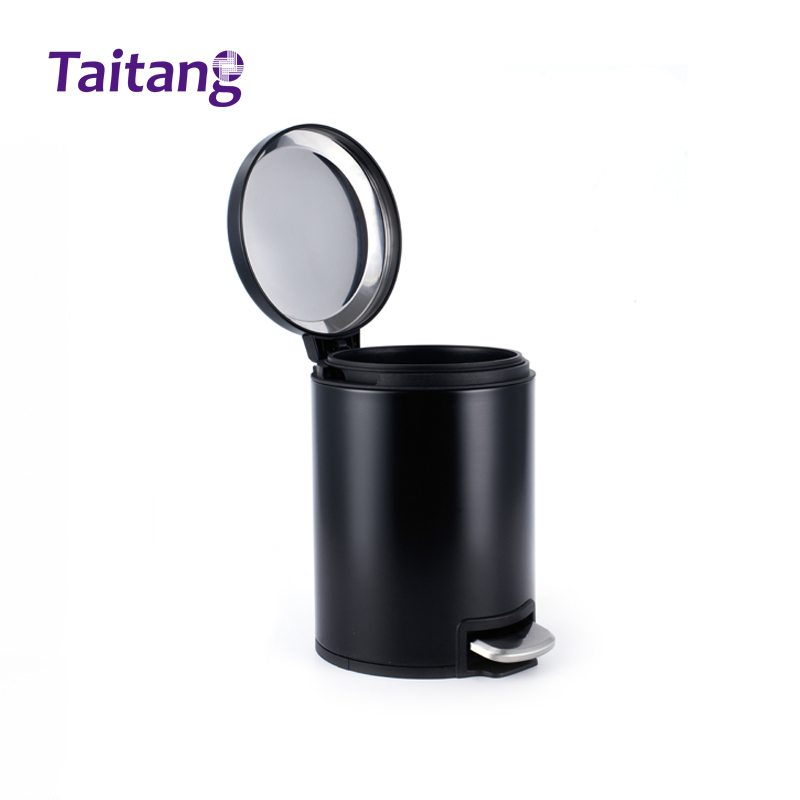 5L Matte Black Round Pedal Hotel Trash Can with Removable Inner Liner Soft-Close Guest Room Wastebasket