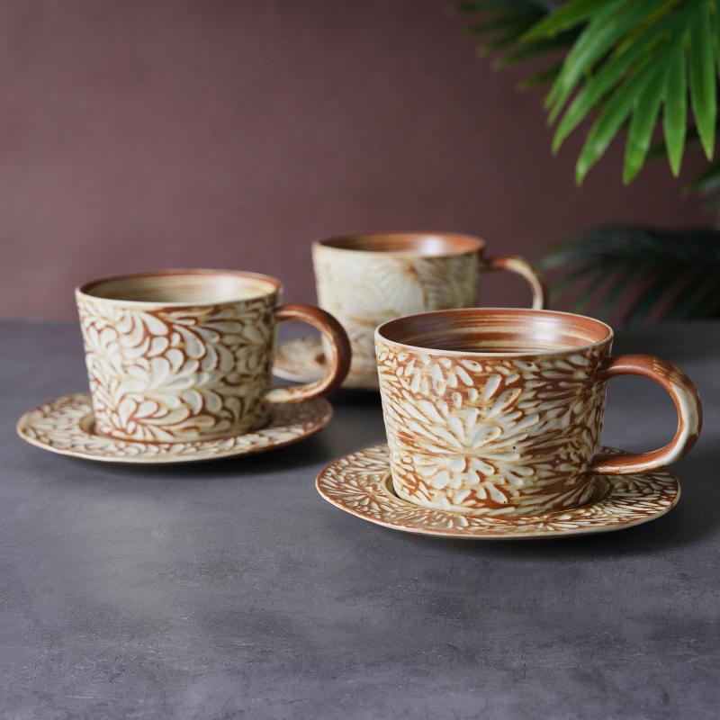 Set di tazza da caffè e sottotazza in ceramica smaltata a spirale, set di stoviglie smaltate per hotel di lusso, resort e caffetterie