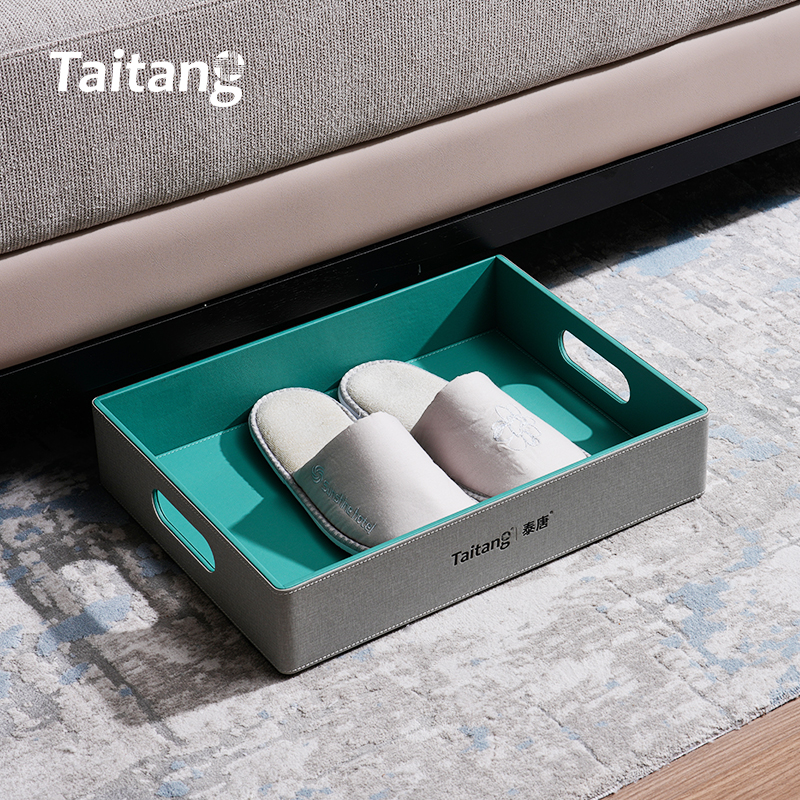 Set di accessori per bagno in camera d'albergo grigio-turchese, forniture personalizzate per strutture ricettive e vassoi per amenity, vendita all'ingrosso