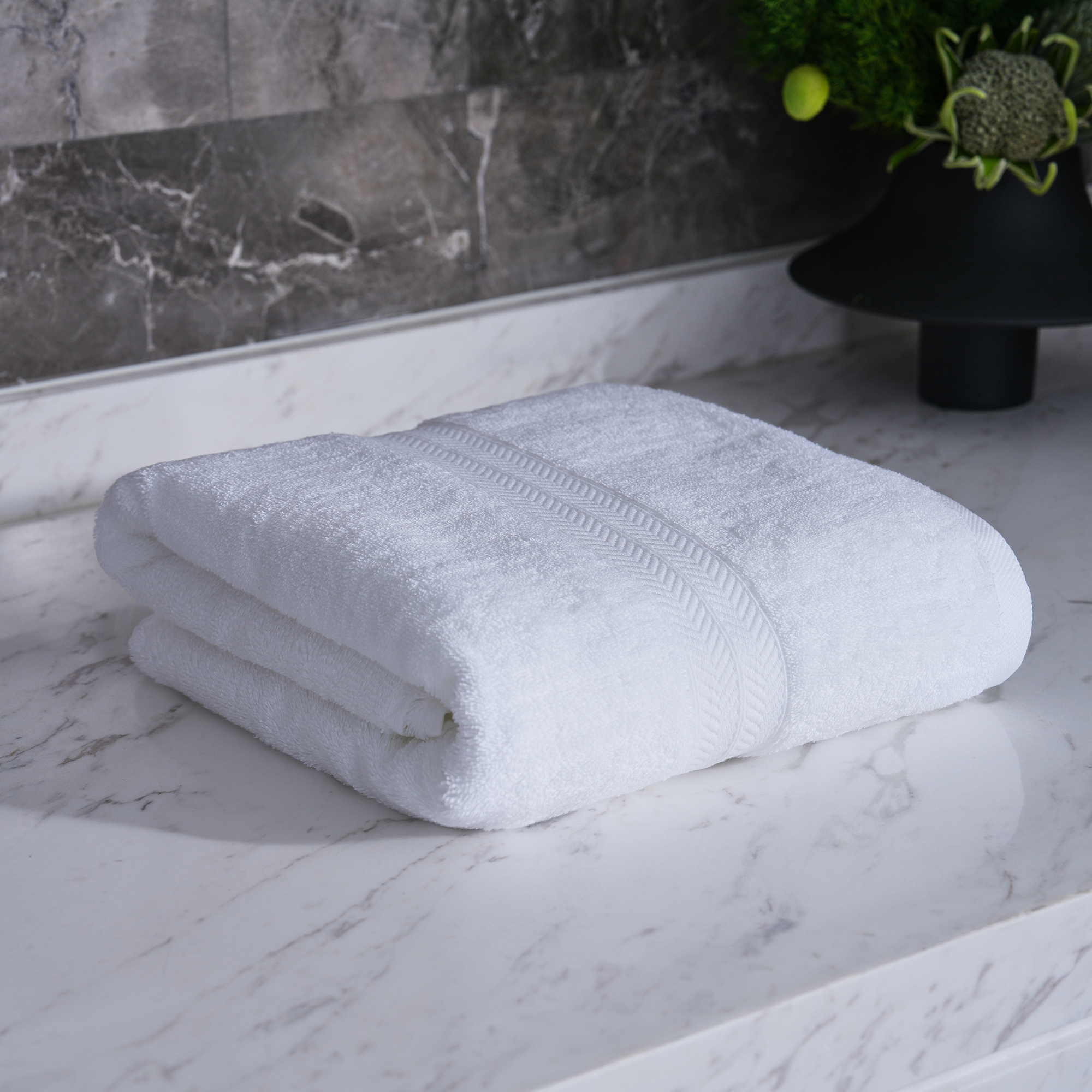 Bộ khăn tắm khách sạn bằng cotton, khăn tắm khách sạn dày nặng 16S với viền satin hai đường chéo