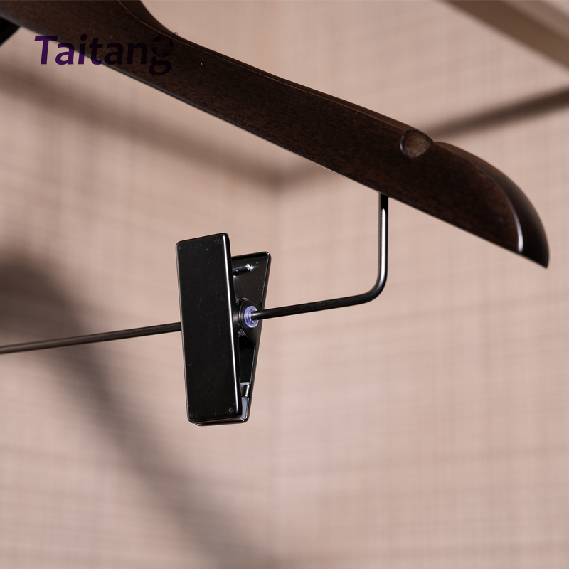 Black Beech Wood Hotel Hangers Heavy-Duty Suit & Trouser Hangers with Non-Slip Clips