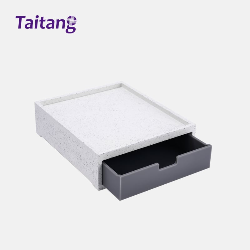 White Resin Bathroom & Guestroom Accessory Set Luxury Speckled Stone Amenity Tray for Hospitality
