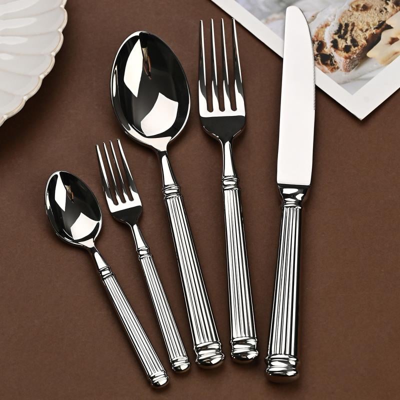 Fluted Column Stainless Steel Restaurant Cutlery Set Luxury Hotel Flatware Commercial Services Cutlery Steel