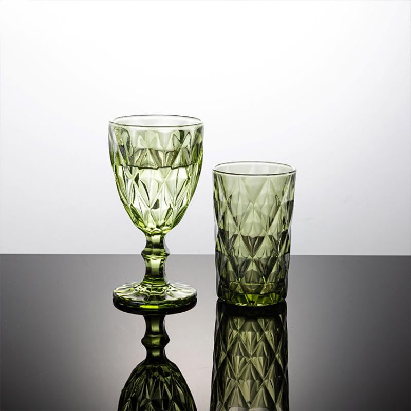 Commercial Diamond Goblet Glasses Vintage Colored Glassware for Hotel Banquets & Luxury Restaurants
