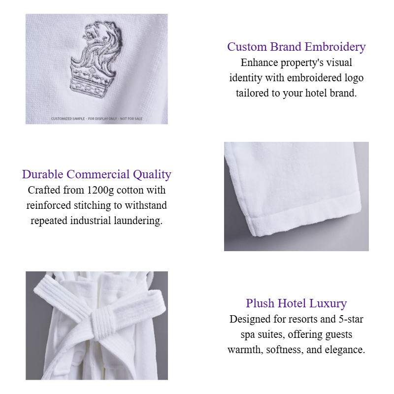 White Hotel Bathrobe 1200g Velour & Terry Cotton Shawl Collar Spa Robe Luxury Resort Collection with Custom Logo.png
