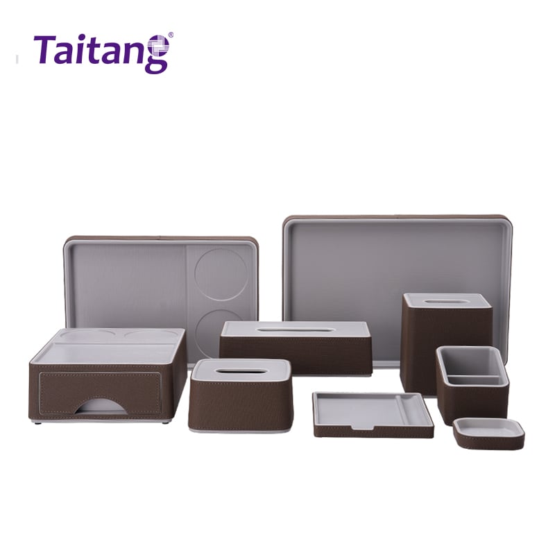 Executive Brown Leather Hotel Room Amenities Set ABS & Leather Guest Room Accessories