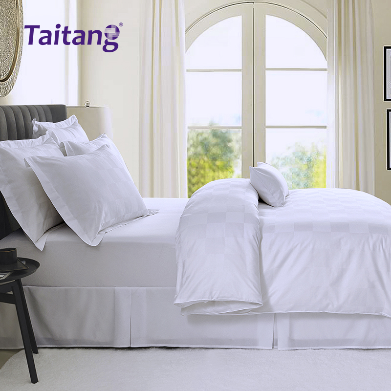 Hotel Collection Bedding Luxury Large Grid Jacquard Hotel Bed Sheets and Duvet Cover Set 300T for Hospitality Suite