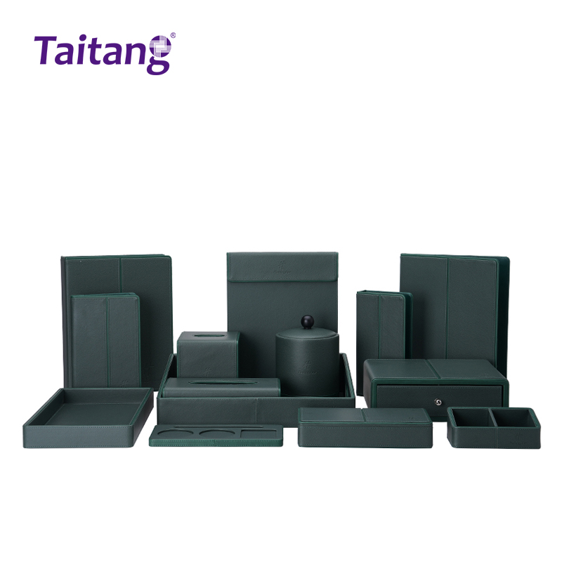 Bộ tiện nghi phòng khách sạn bằng da xanh rừng – Phụ kiện phòng khách cao cấp theo yêu cầu dành riêng cho khách sạn 5 sao