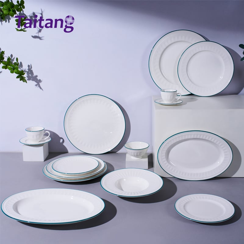 Græn rönd með rómverskri mynsturprentun á porcelænborðfötu-setti, háþrýst, fyrir viðskipta- og heimilisnotkun, í hótelmyndun