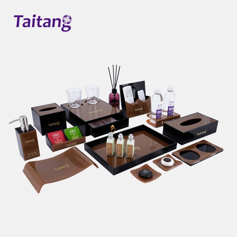 Warm Brown Acrylic Hospitality Tray & Minibar Tea Station Organizers for 4-Star Boutique Hotels