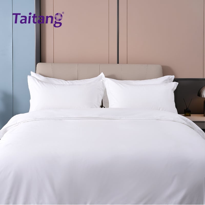 300T Cotton Plain Satin Luxury Hotel Bedding Sets Air-Jet Woven Hotel Suite Bedding Wholesale (For 1.5m Bed)