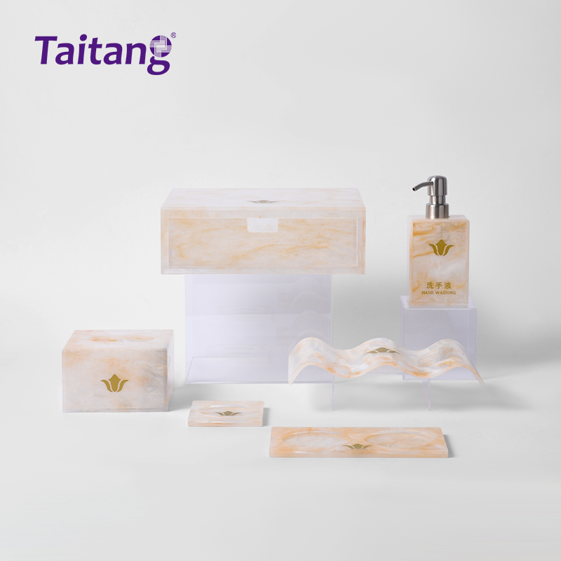 Marbled Acrylic Hotel Room & Bathroom Amenities Set Premium 5 Star Hotel Guest Room Accessories Supplier