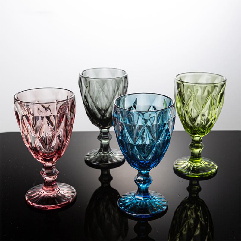 Commercial Diamond Goblet Glasses Vintage Colored Glassware for Hotel Banquets & Luxury Restaurants