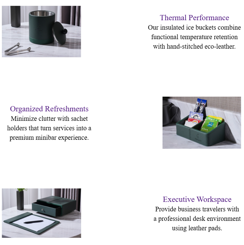 Forest Green Leather Hotel Room Amenities Set Bespoke 5-Star Guest Room Accessories.png