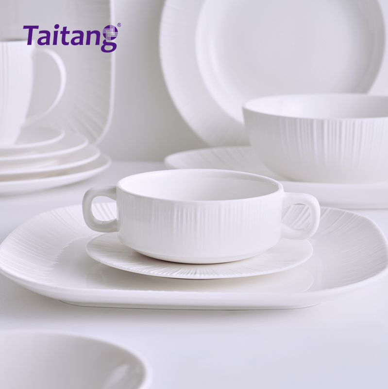 Sunburst Texture White Porcelain Dinnerware Collections Modern Dinnerware Sets for Hotels & Fine Dining