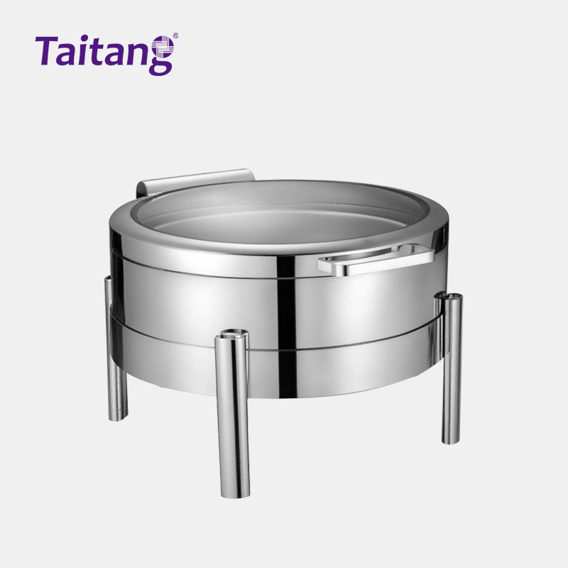 304 Stainless Steel Chafing Dish High-Leg Commercial Food Warmers with Glass Lid for Catering