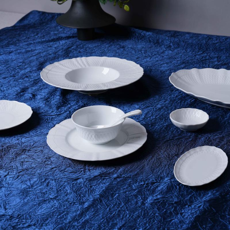 Mynsturprentað hvítt porcelænborðfötu-setti, háþrýst, fyrir viðskipta- og heimilisnotkun, í hótelmyndun