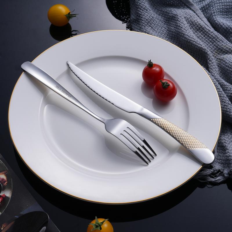 Luxury Restaurant Cutlery Set Gold Checkered Handle 201 Stainless Steel Cutlery for Hotels & Fine Dining