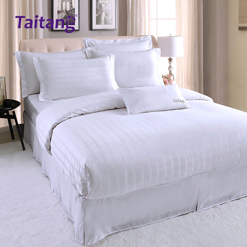 Luxury Hotel Bedding Set 300T Cotton Sateen Four-Line Grid Jacquard Commercial Hotel Style Bedding