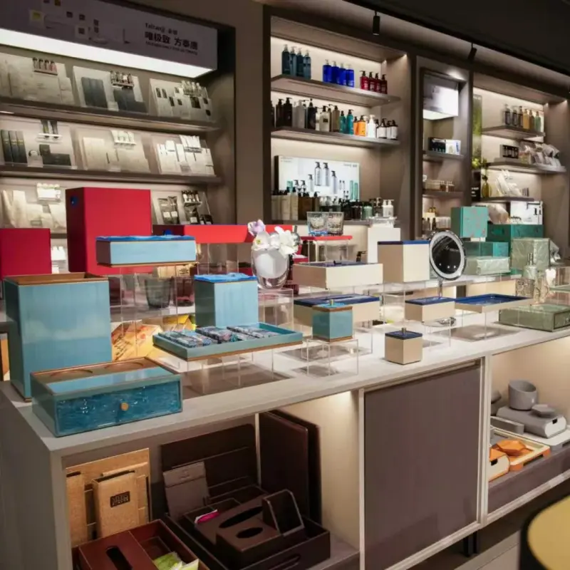 Taitang premium hotel guest room accessories showroom featuring upscale leatherette amenity boxes and hospitality trays for luxury resorts.webp