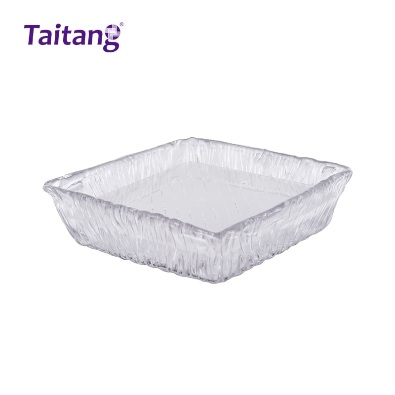 12-Inch Luxury Ripple Square Glass Bowl Catering Serving Bowls for Hotel Buffets