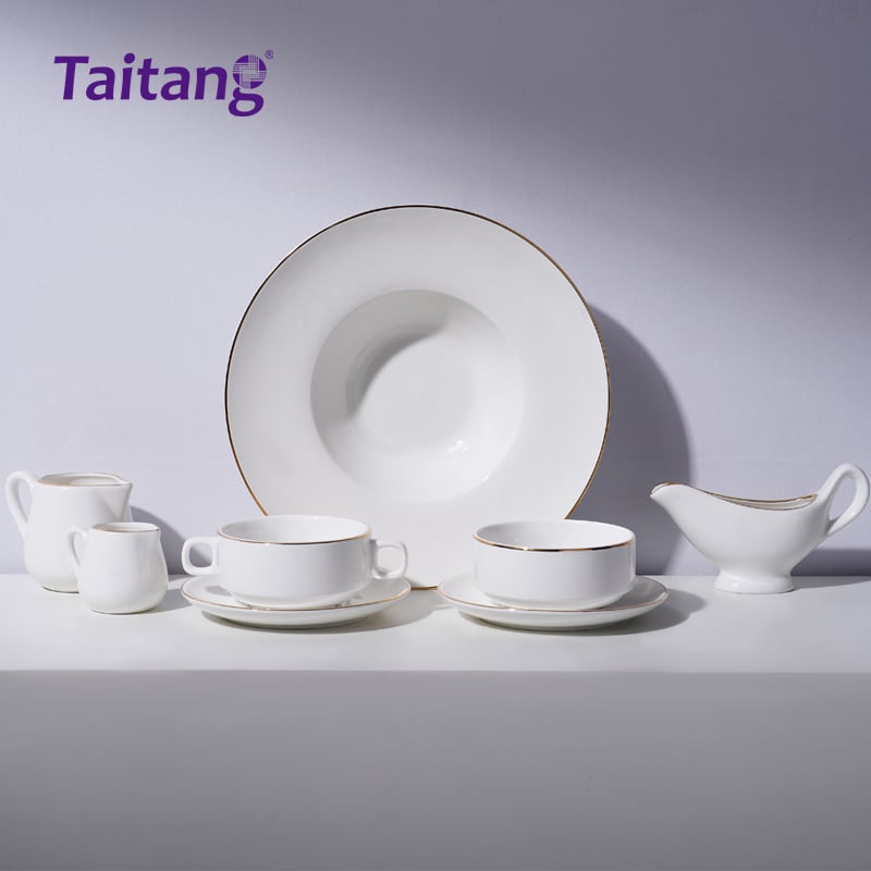 Luxury Gold-Rimmed Porcelain Dinnerware Collections Elegant Ceramic Dinnerware Set for 5-Star Hotels & Formal Banquets