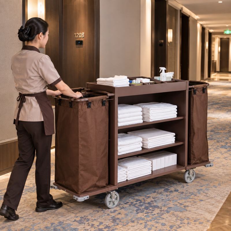 Professional Heavy-Duty Housekeeping Trolley Multi-Functional Room Service Cart for Luxury Hotels