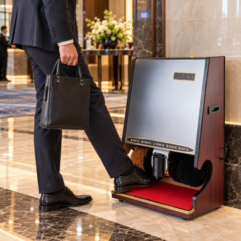 Propesyonal na Automatic na Shoe Polisher Machine na Ginawa sa Stainless Steel at Kahoy, Electric na Shoe Shiner para sa mga Lobby ng Hotel