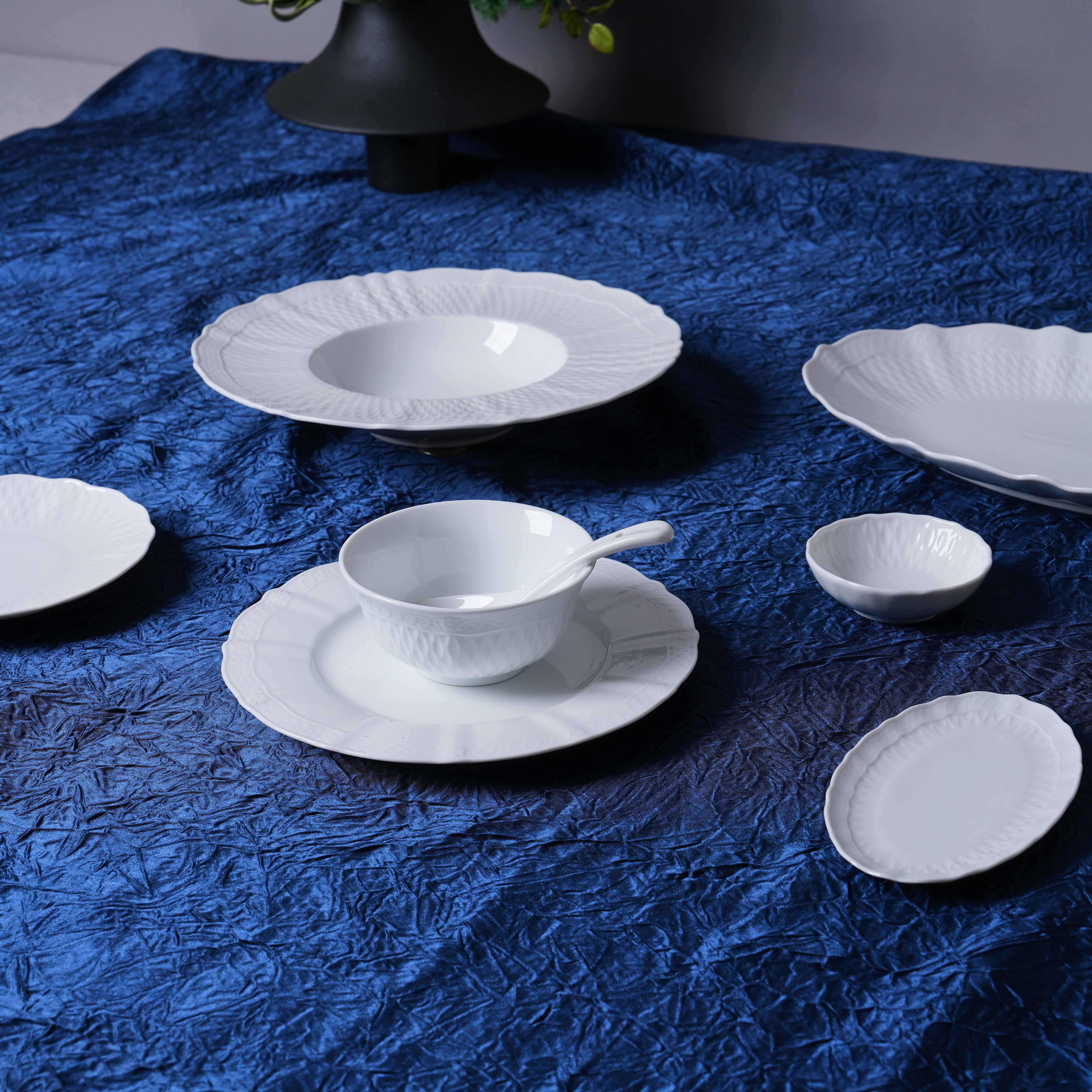 Mynsturprentað hvítt porcelænborðfötu-setti, háþrýst, fyrir viðskipta- og heimilisnotkun, í hótelmyndun