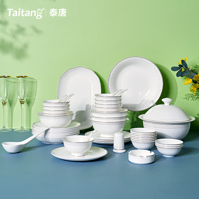 Spring Breeze Luxury Fine Bone China Dinnerware Set Elegant Bone Porcelain China Tableware Set for 5-Star Hotels